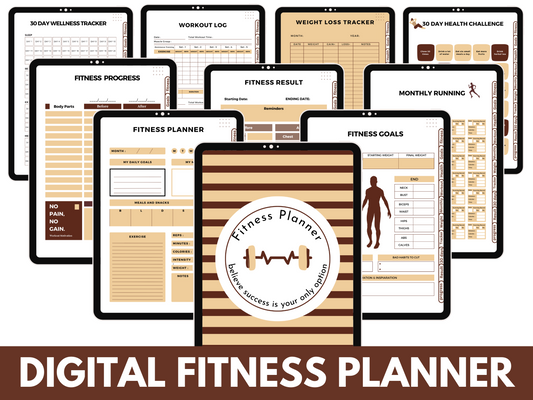 Digital fitness planner,  Hyperlinked Planner, digital download, fitness goal, fitness results, Planner, Digital Planner