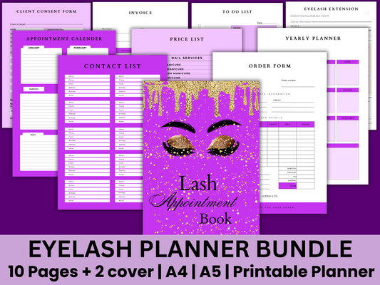Lash planner, Eyelash printable planner
