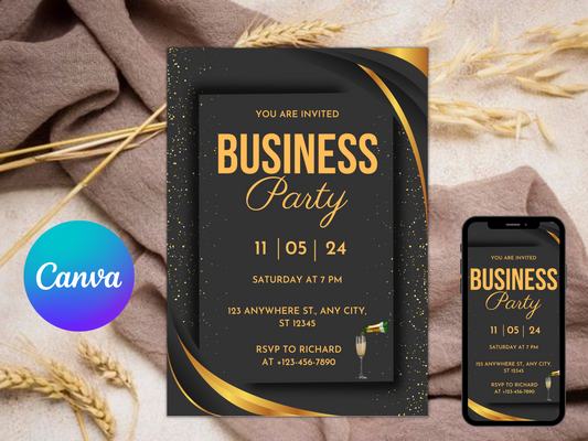 Business invitation template, Editable Dinner Party Invitation, Canva Template, Corporate Invitation